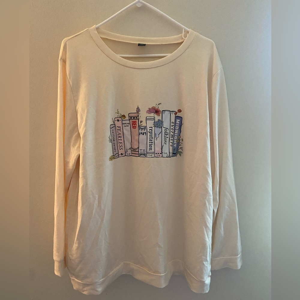Taylor Swift Book Themed Cream long sleeve crew neck NWOT